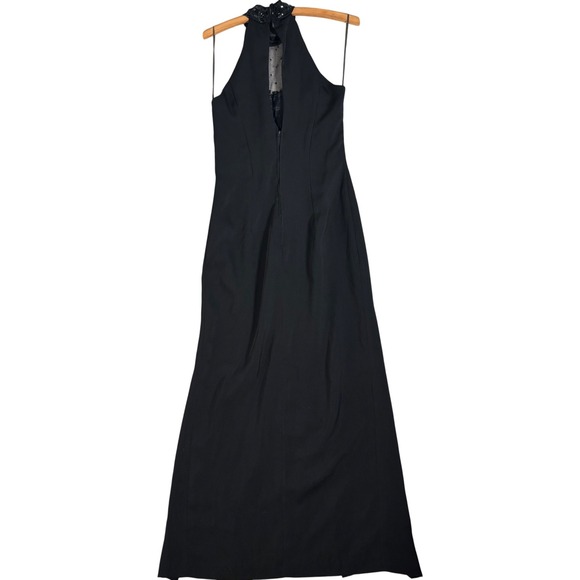 Vintage Dave & Johnny Mesh Cutout Dress Size S Black Halter Beaded Evening Gown - Picture 2 of 13